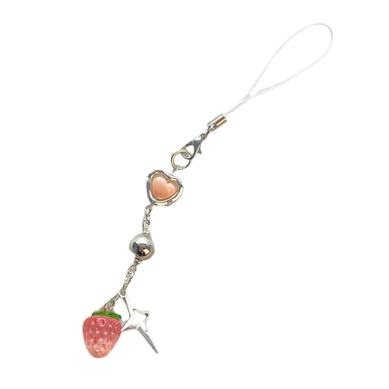 Phone Charm Strap Y2K Keychain Kawaii-Cute Pendant Jewelry Keyring Lanyard String Black Cross-Bow Beaded Chain for Women Girl