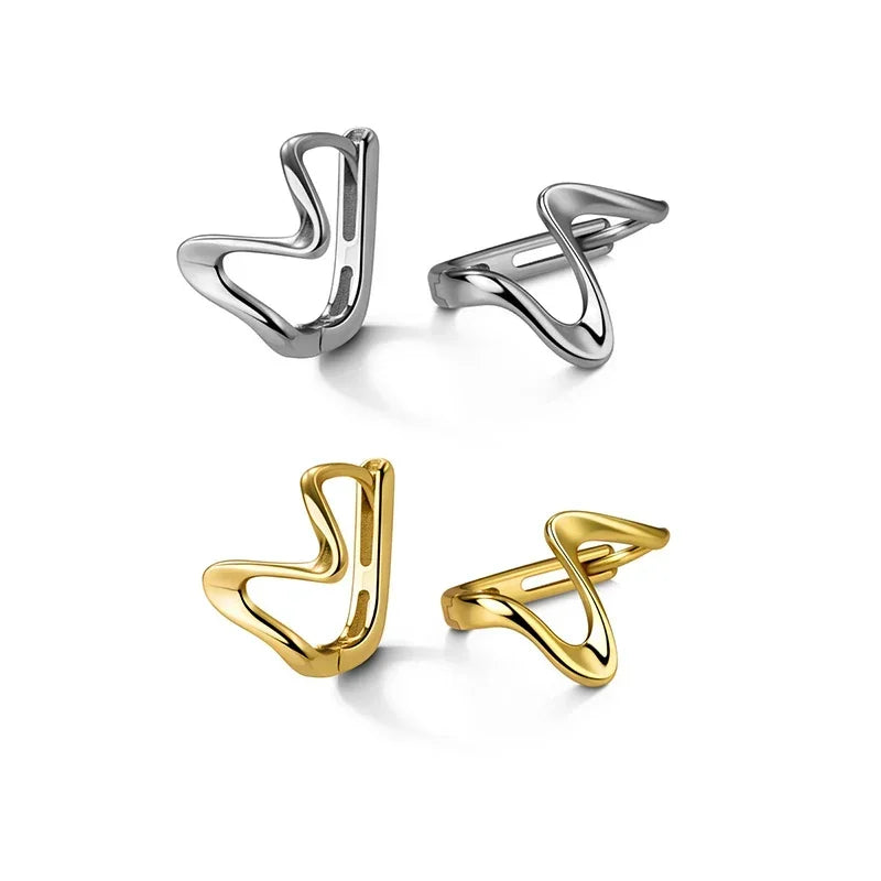 INZATT Real 925 Sterling Silver 18k Gold Irregular Wave Line Hoop Earrings For Charm Women Classic Fine Jewelry Accessories