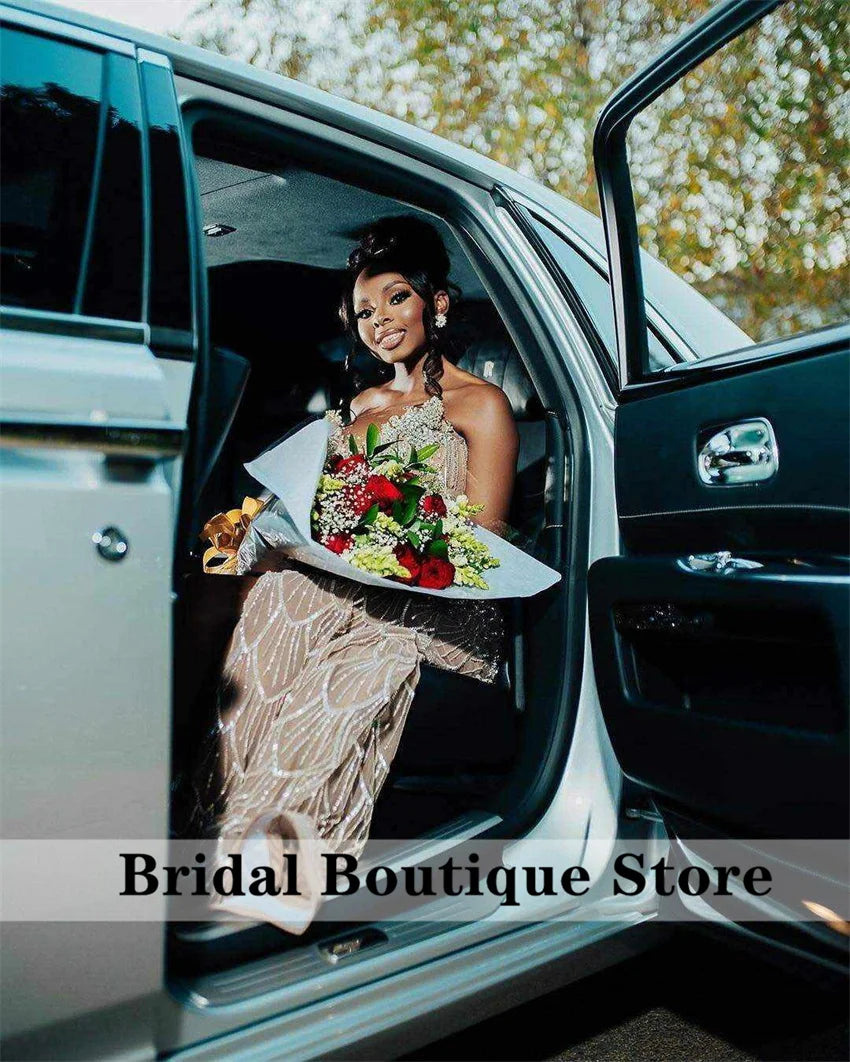 Luxury Champagne Prom Dresses Bead Crystals Diamonds Tassels Side Split Birthday Party Wedding Party Gown Vestidos Customized