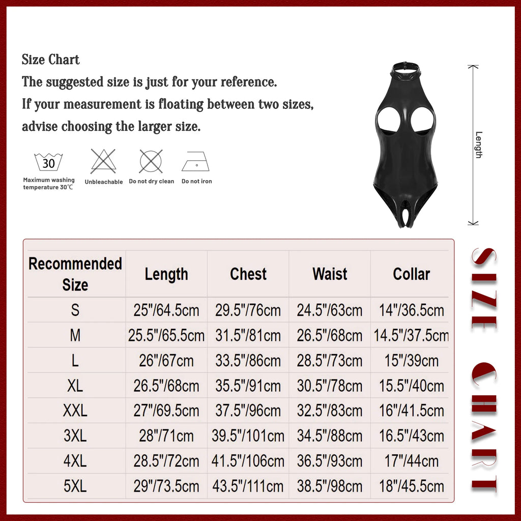 Womens Latex Lingerie Cutout Patent Leather Bodysuit Halter Neck Backless Crotchless Open Cup Teddies Leotard Erotic Clubwear