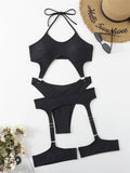 Sexy High Cut Bikini Black Y2K Punk Extreme Monokini Swimsuit Halter Push Up Swimwear Women Beach Outfits Bodysuit Bathing Suits