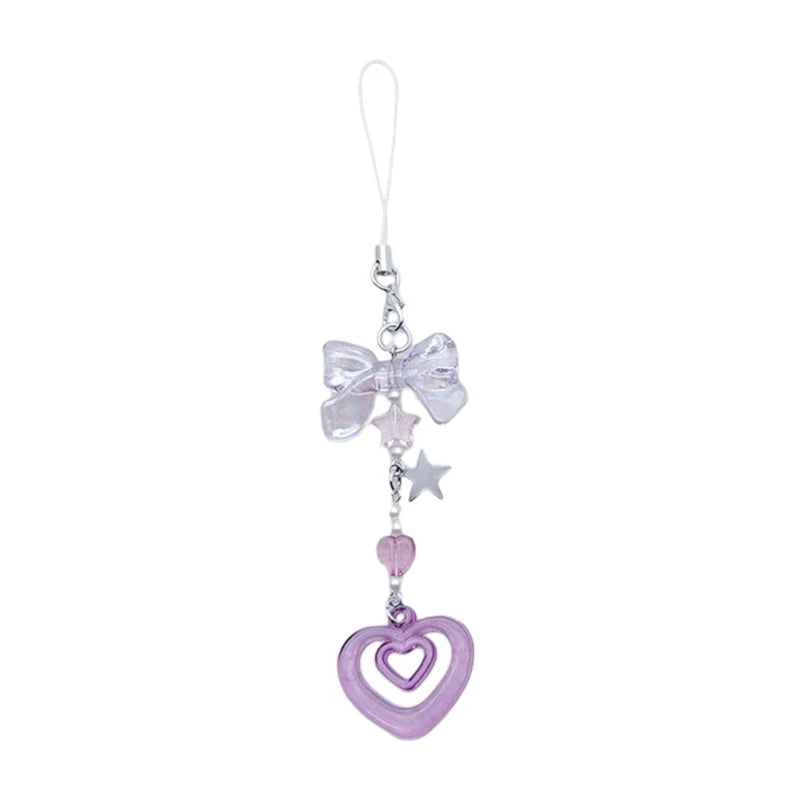 Phone Charm Strap Y2K Keychain Kawaii-Cute Pendant Jewelry Keyring Lanyard String Black Cross-Bow Beaded Chain for Women Girl