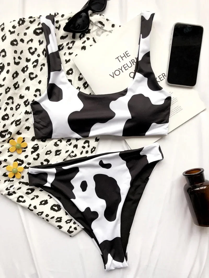 Sexy Cow Print Bikini Set 2026 Women Cut Out Push Up High Waist Swimsuit Brazilian Beach Bathing Suit Designer 2 Piece Swimwear