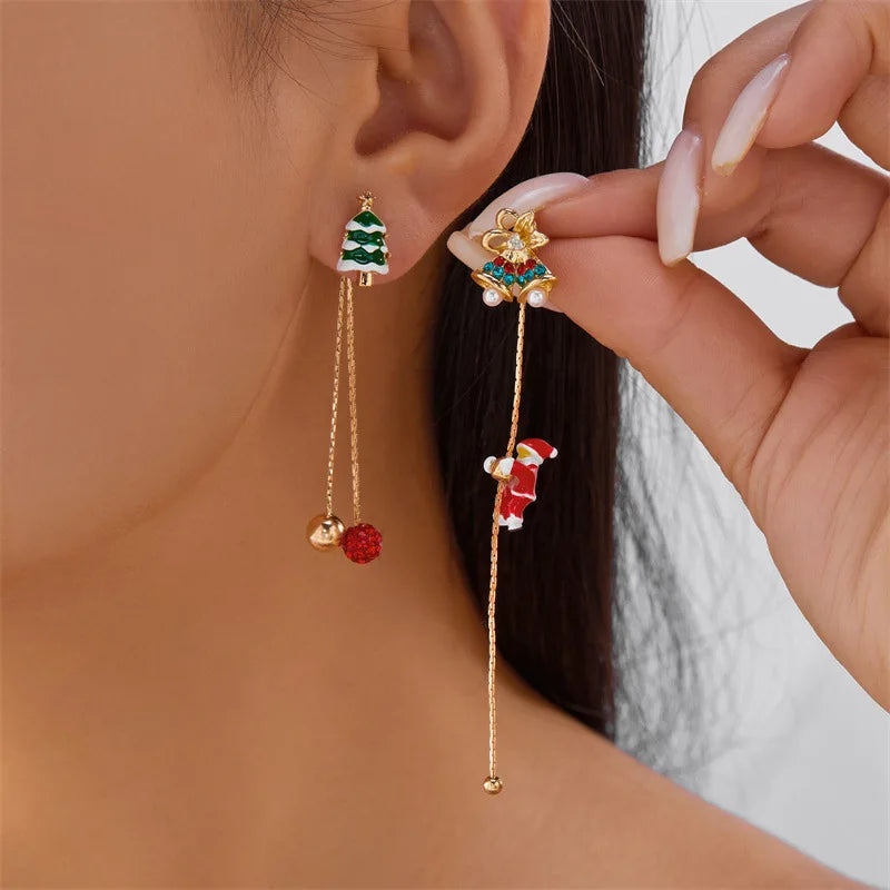 Christmas Crawling Santa Claus Earrings For Women Men Xmas Hat Glove Candy Snowflake Star Fringe Dangle Creative Holiday Jewelry