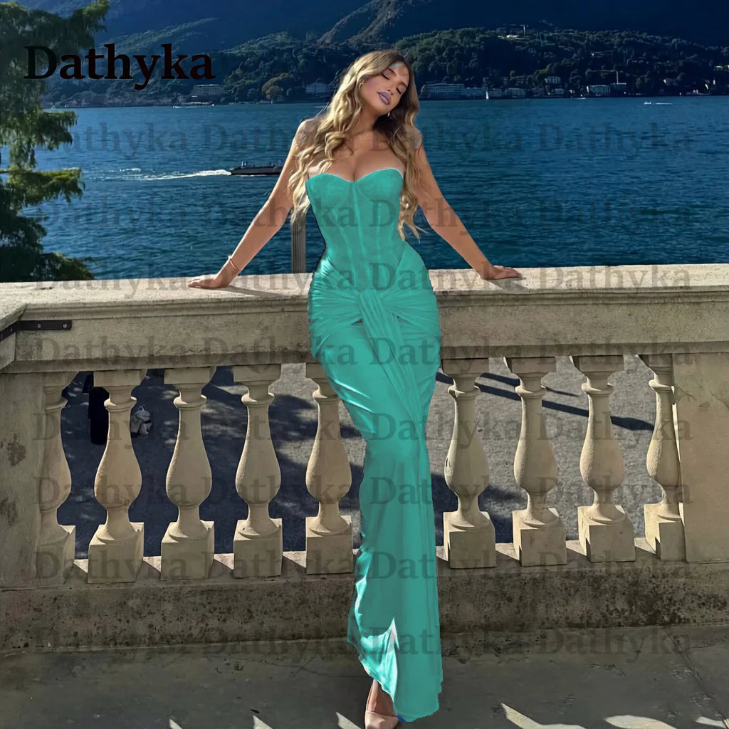 Dathyka Attractive Evening Dresses for Women Strapless White Sequin Long Silk Scarves Prom Dresses Strapless Lacing upCustomized