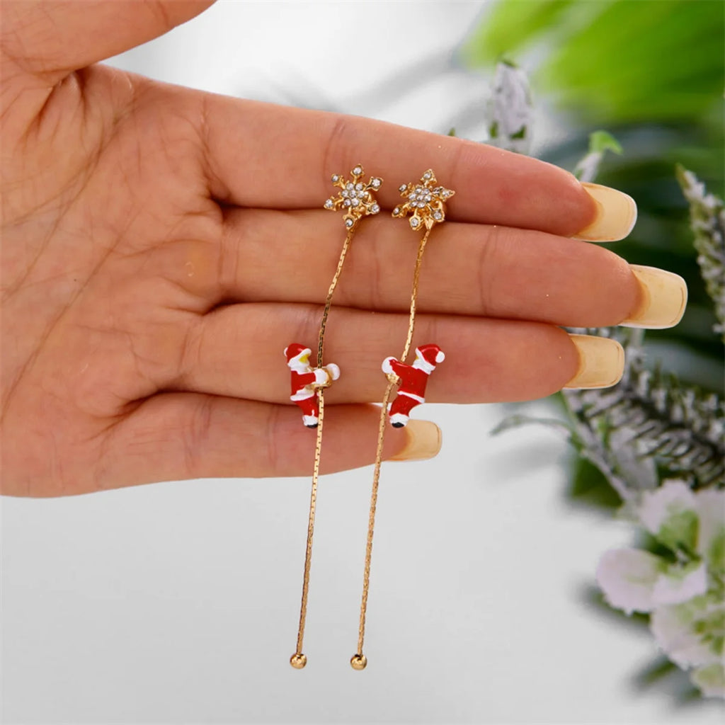 Christmas Crawling Santa Claus Earrings For Women Men Xmas Hat Glove Candy Snowflake Star Fringe Dangle Creative Holiday Jewelry