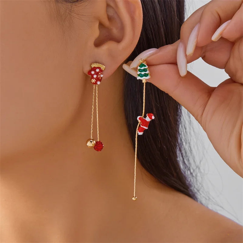 Christmas Crawling Santa Claus Earrings For Women Men Xmas Hat Glove Candy Snowflake Star Fringe Dangle Creative Holiday Jewelry