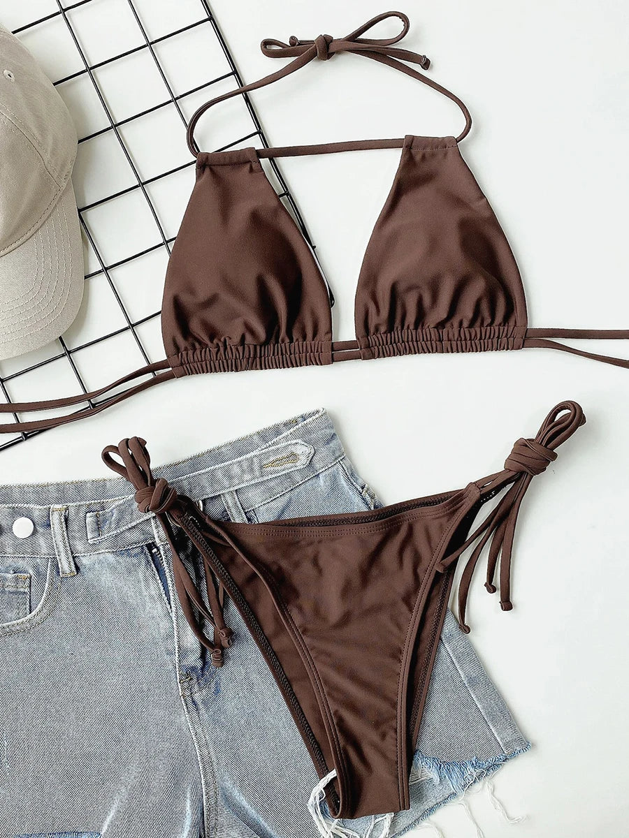 Sexy Lace Up Bikini 2026 Women Swimsuit Female Swimwear Brazilian Bikinis Set Micro Woman Bathing Suits Swimming for Beach Wear
