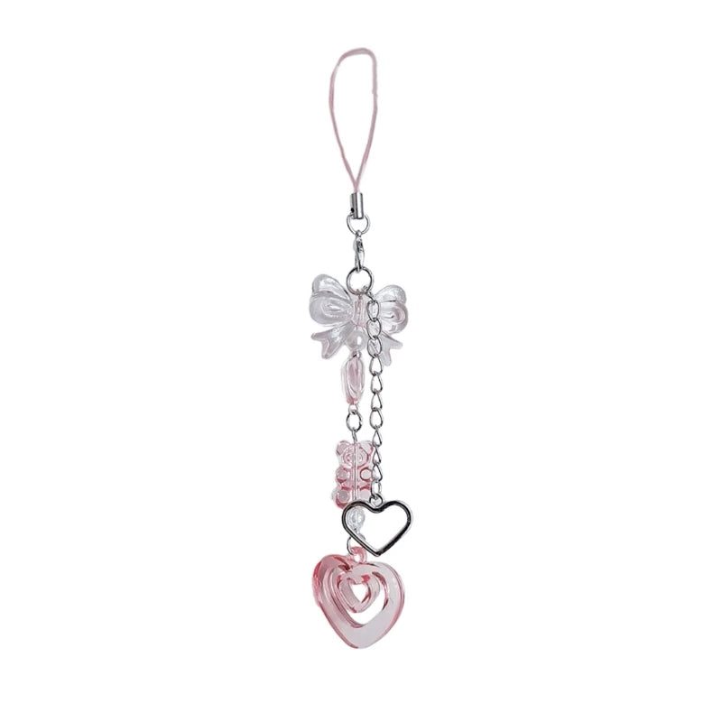 Phone Charm Strap Y2K Keychain Kawaii-Cute Pendant Jewelry Keyring Lanyard String Black Cross-Bow Beaded Chain for Women Girl