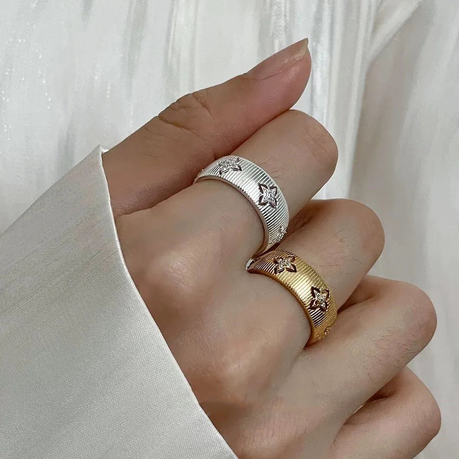 925 Sterling Silver Rings for Women Couple Minimalist Handmade Simple Gold Flower Ring Fine Jewelry Gift Prevent Allergy