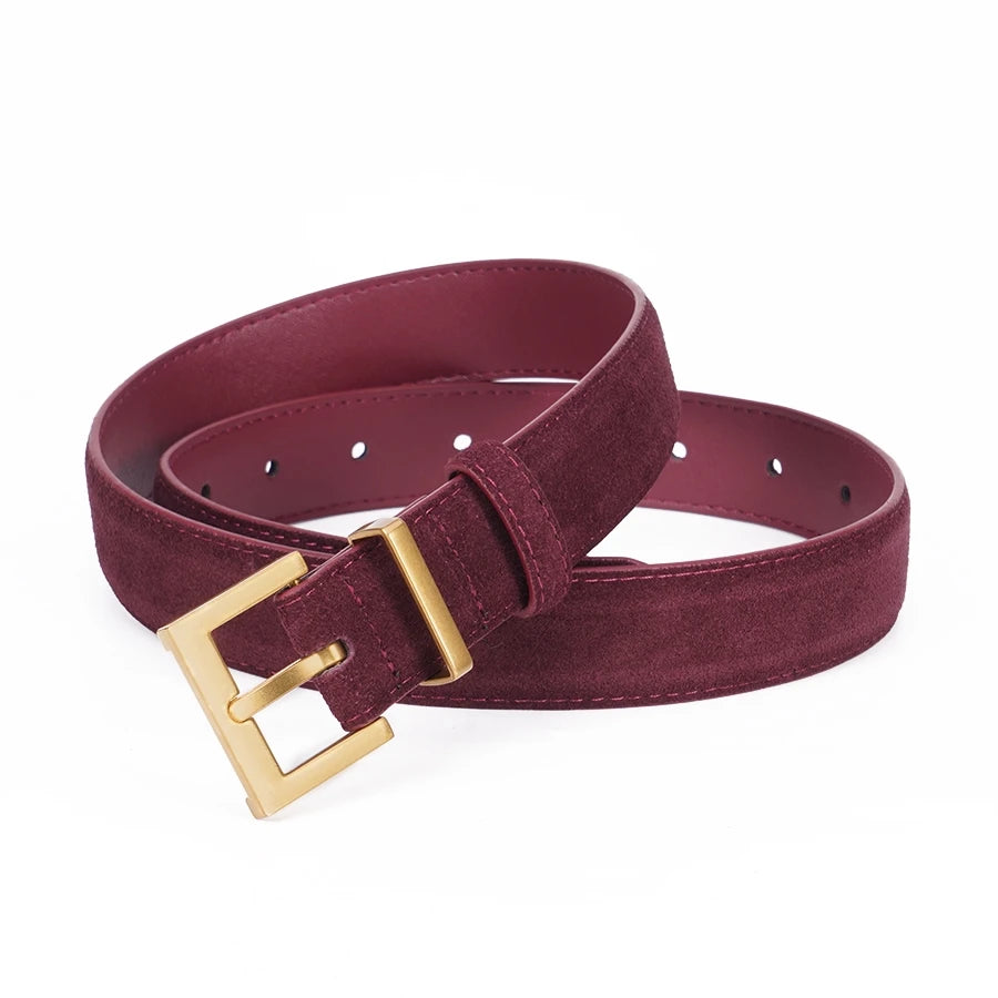2024 New Double Genuine Leather Belt for Women, Cowhide Suede Belts with Trendy Square Alloy Buckle, Ideal for Dresses and Jeans