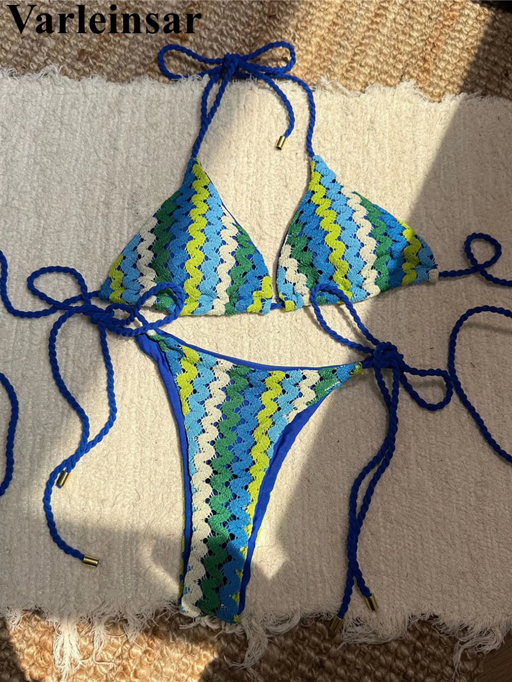 Colorful Halter Bikini Women Swimwear Female Swimsuit Two-pieces Bikini set High Leg Cut Padded Bather Bathing Suit Swim V6991