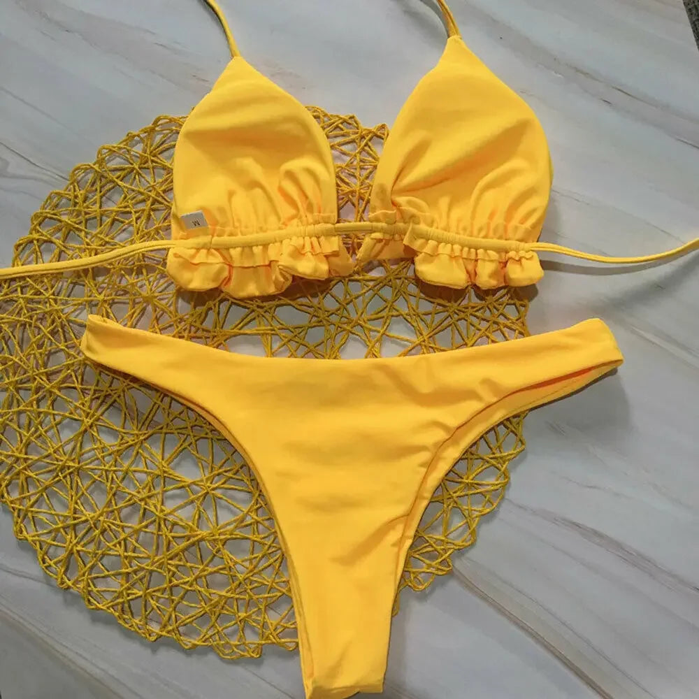 Summer Swimsuit Women Sexy Lace Up Padded Push-up Bikini Set Bandage Brazilian Swimwear Bathing Suit Beachwear