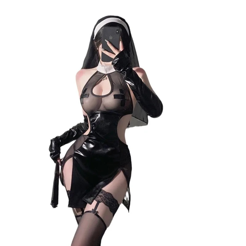 Ladies' Sexy Lingerie Sexy Nun Uniform Seduction on The Bed SM Without Taking Off The Battle Robe Pajamas Hot and Passionate
