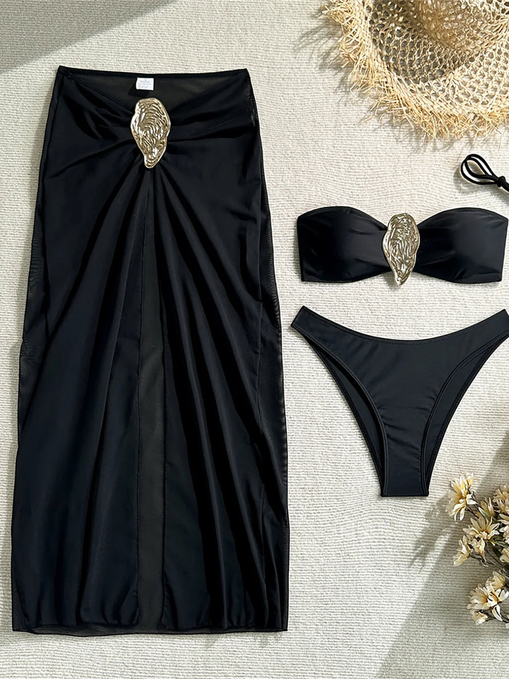New With Skirt Metal Ring Brazilian Bikini Female Swimsuit Women Swimwear Three-pieces Bikini set Bather Bathing Suit Swim V6990
