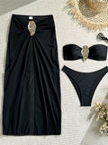 New With Skirt Metal Ring Brazilian Bikini Female Swimsuit Women Swimwear Three-pieces Bikini set Bather Bathing Suit Swim V6990