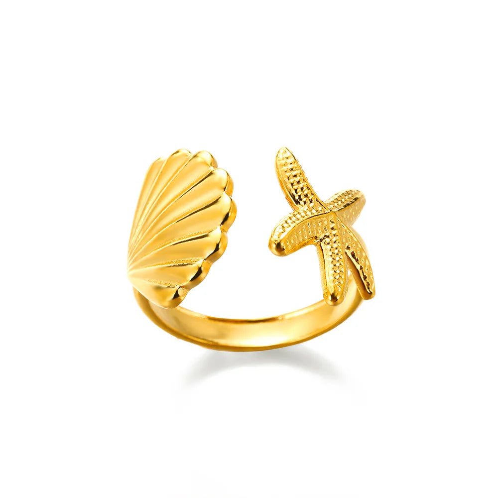 Stainless Steel Shell Rings For Women Girls Aesthetic Gold Color Finger Ring 2024 Trend Summer Wedding Jewelry Beach Gift Bague