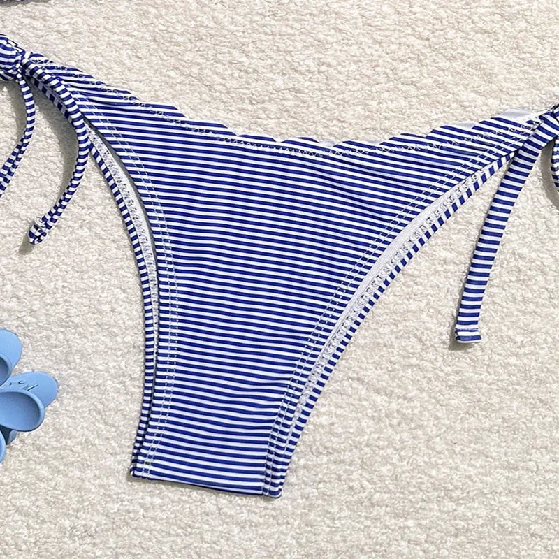 New Striped Sexy Tie-Side Bikini Set for Women, Beach Swimsuit