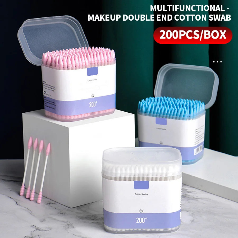 200PCS/box - high-quality double ended cotton swabs - suitable for personal cleaning, gentle makeup removal, makeup swabs, etc