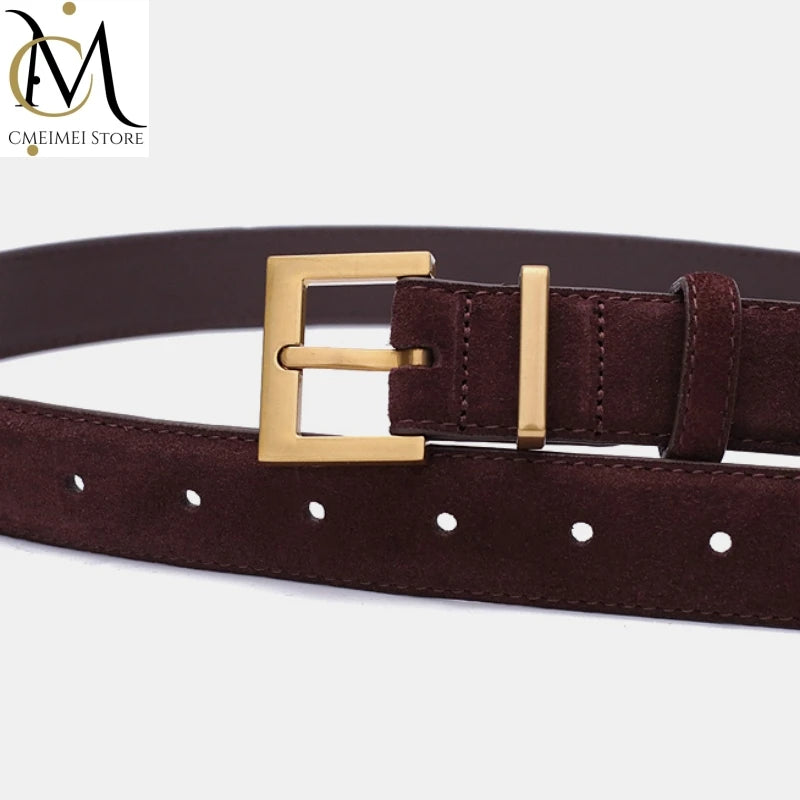 2024 New Double Genuine Leather Belt for Women, Cowhide Suede Belts with Trendy Square Alloy Buckle, Ideal for Dresses and Jeans