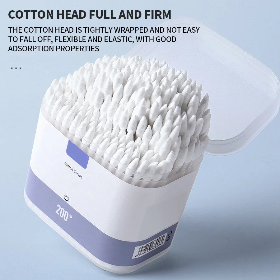 200PCS/box - high-quality double ended cotton swabs - suitable for personal cleaning, gentle makeup removal, makeup swabs, etc