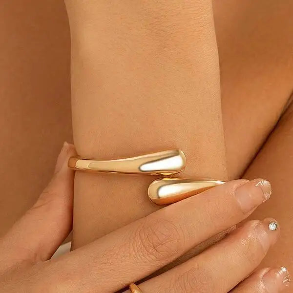 PuRui Trendy Simple Water Drop Torques Choker Necklace Opening Cuff Bangle Women Adjustable Wed Bridal Party Rings Jewelry Gift