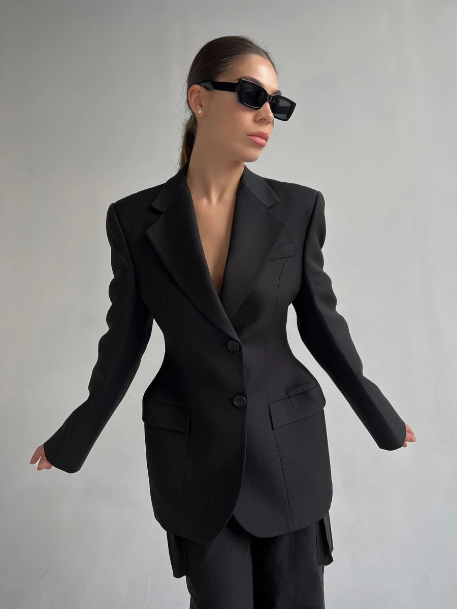 Bornladies Women's Autumn Winter Slim Waist Chic Blazer Coats Office Ladies Double Breasted Fashion Suits Jacket Women Clothing