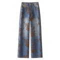 2026 Fashion Jacquard Jeans Women's Vintage Washed Denim Straight Trousers Autumn Winter Loose Casual Pants Comfy Wide-leg Jeans