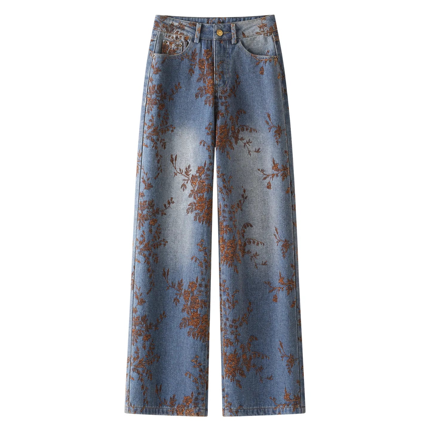 2026 Fashion Jacquard Jeans Women's Vintage Washed Denim Straight Trousers Autumn Winter Loose Casual Pants Comfy Wide-leg Jeans