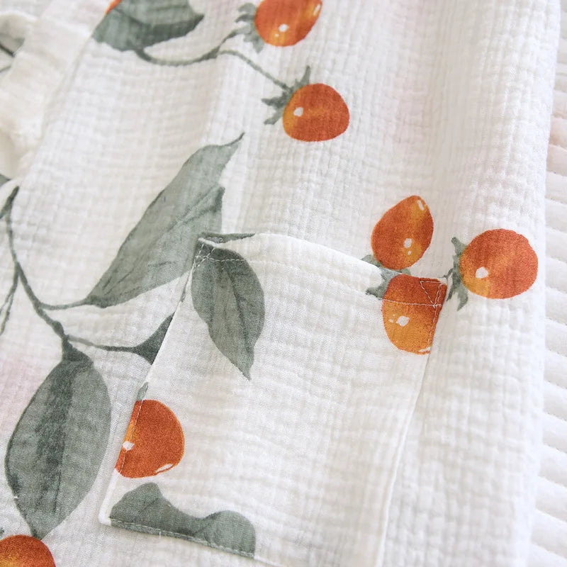 Kimono Half Sleeve Robes with Long Pants 2 Pcs Cotton Printed Sleepwear Clothes for Women's Spring and Autumn Home Clothes