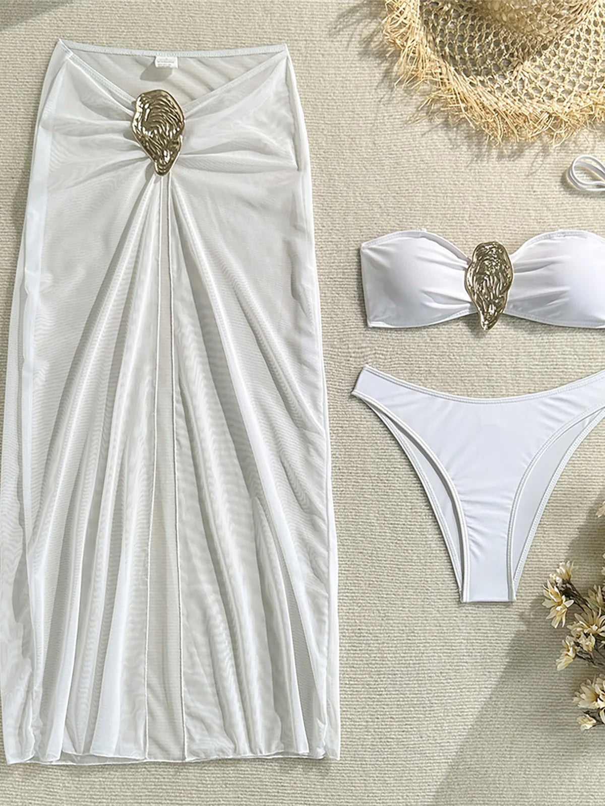 New With Skirt Metal Ring Brazilian Bikini Female Swimsuit Women Swimwear Three-pieces Bikini set Bather Bathing Suit Swim V6990