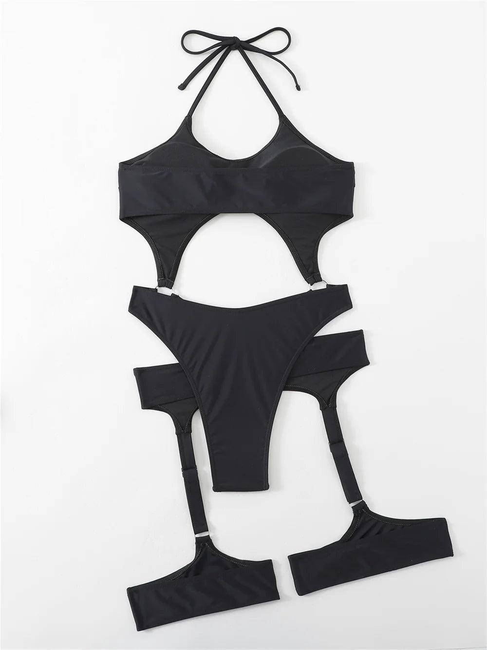 Sexy High Cut Bikini Black Y2K Punk Extreme Monokini Swimsuit Halter Push Up Swimwear Women Beach Outfits Bodysuit Bathing Suits