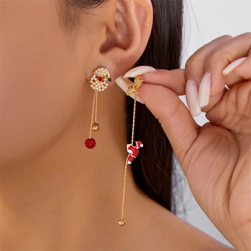 Christmas Crawling Santa Claus Earrings For Women Men Xmas Hat Glove Candy Snowflake Star Fringe Dangle Creative Holiday Jewelry