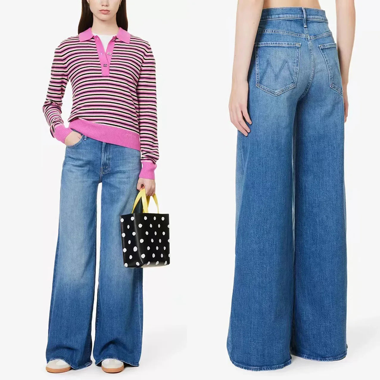 Women casual High Waist Wide Legs jeans Soft fashion denim Pants