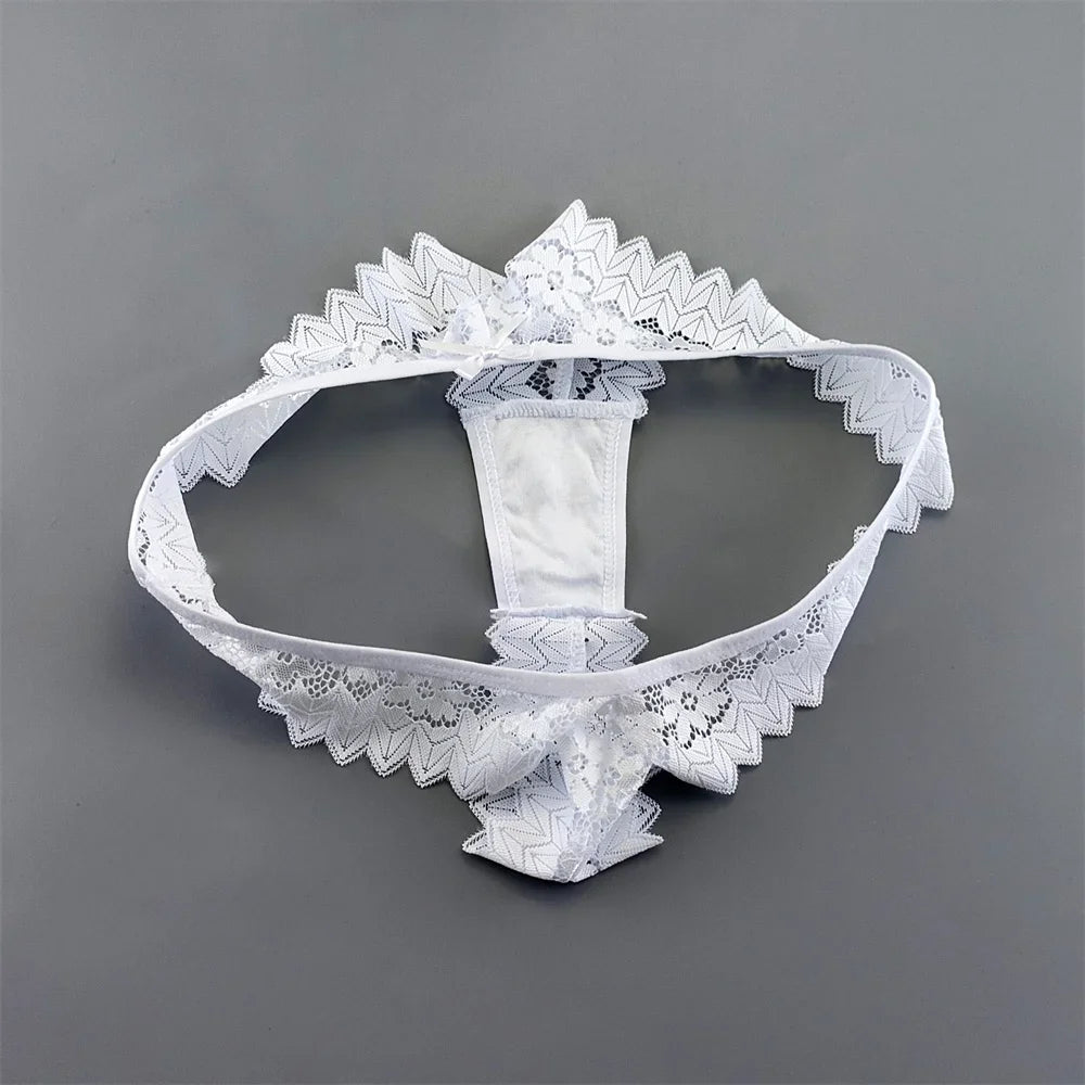 3pcs Women Lace Thong Underwear Pack Transparent Mid-Waist Underpants Female Briefs Ruffles G-strings Plus Size