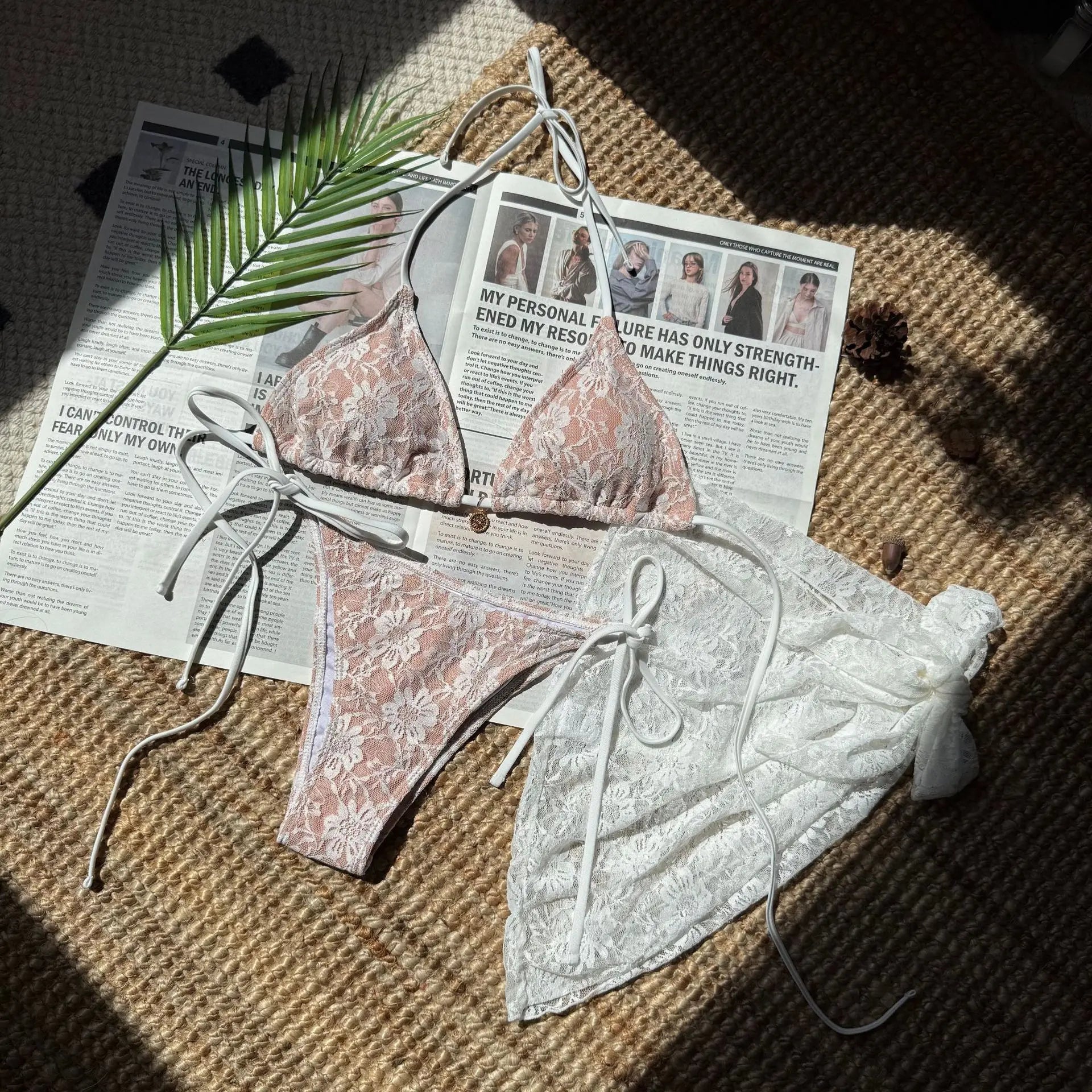 Sexy 3 Piece Lace Bikini Sets Women Swimwear with Lace Pants Micro Swimsuit Beachwear Bathing Suit