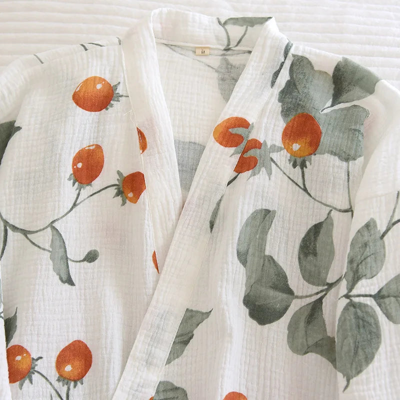 Kimono Half Sleeve Robes with Long Pants 2 Pcs Cotton Printed Sleepwear Clothes for Women's Spring and Autumn Home Clothes