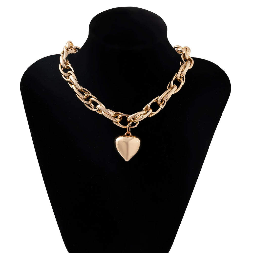 Hip Hop Thick Cross Chain With Heart Pendant Necklace for Women Chunky Short Choker Necklace Collar 2022 Fashion Jewelry on Neck