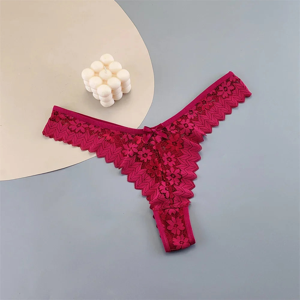 3pcs Women Lace Thong Underwear Pack Transparent Mid-Waist Underpants Female Briefs Ruffles G-strings Plus Size