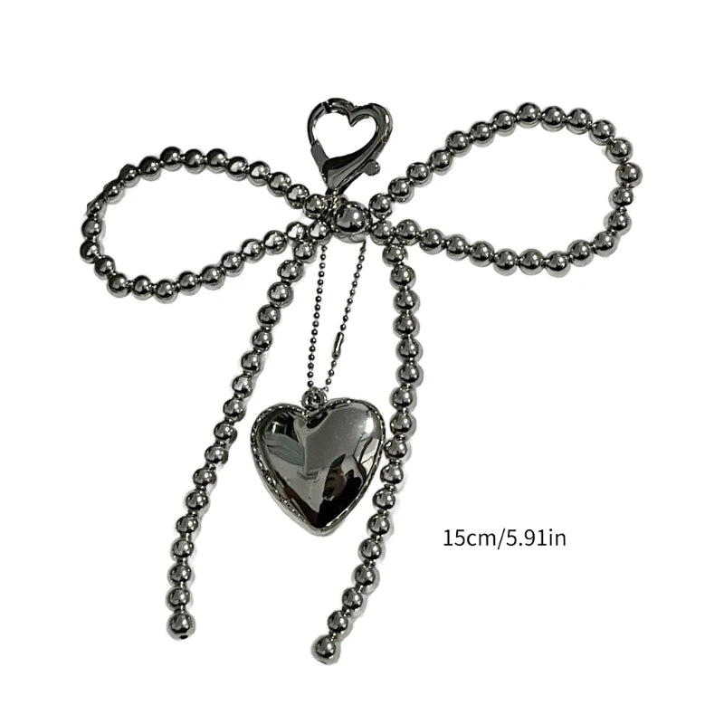 Phone Charm Strap Y2K Keychain Kawaii-Cute Pendant Jewelry Keyring Lanyard String Black Cross-Bow Beaded Chain for Women Girl
