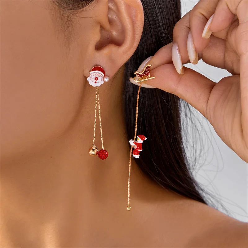 Christmas Crawling Santa Claus Earrings For Women Men Xmas Hat Glove Candy Snowflake Star Fringe Dangle Creative Holiday Jewelry