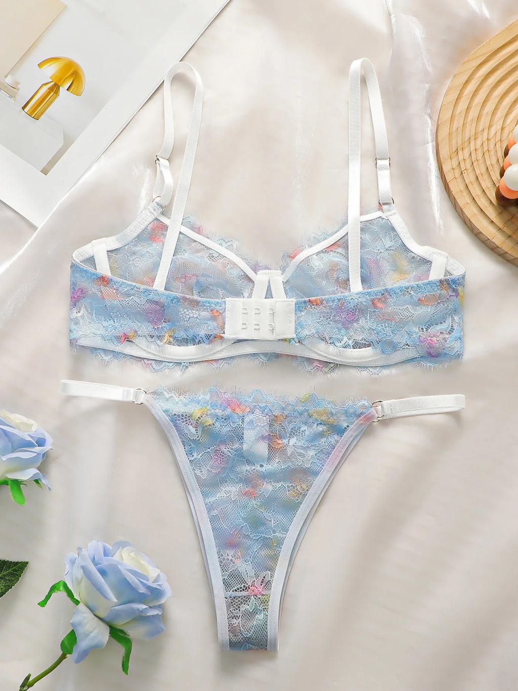Women's lace sexy transparent lingerie set with steel rims, gathered straps, adjustable straps, comfortable lingerie set YS025