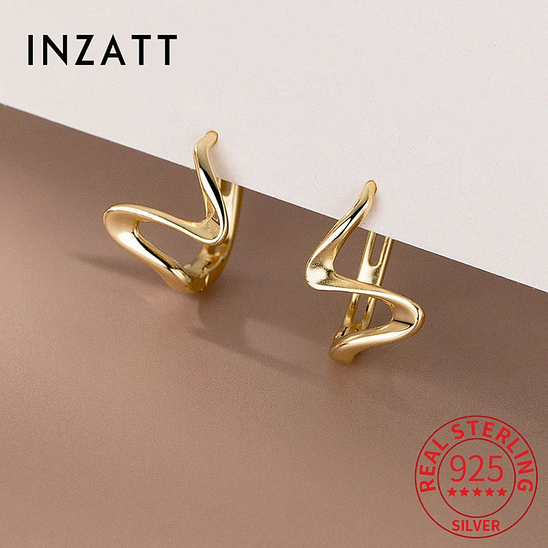 INZATT Real 925 Sterling Silver 18k Gold Irregular Wave Line Hoop Earrings For Charm Women Classic Fine Jewelry Accessories