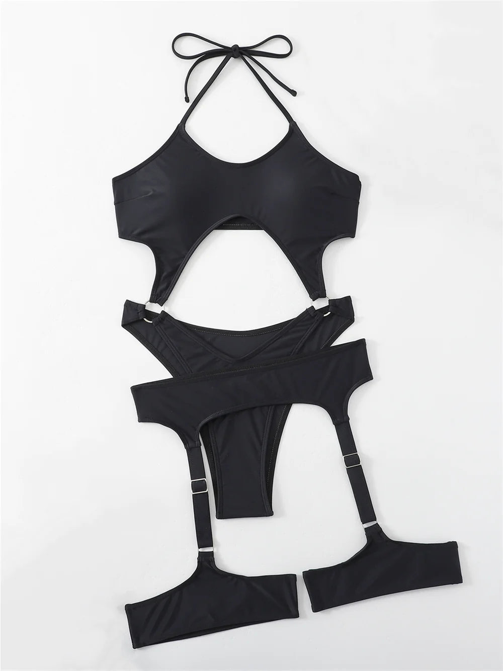 Sexy High Cut Bikini Black Y2K Punk Extreme Monokini Swimsuit Halter Push Up Swimwear Women Beach Outfits Bodysuit Bathing Suits