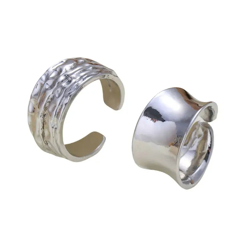 2pcs/set Punk Metal Curved Smooth Open Adjustable Ring for Women Men Simple Silver Color Rings Set Hip Hop
