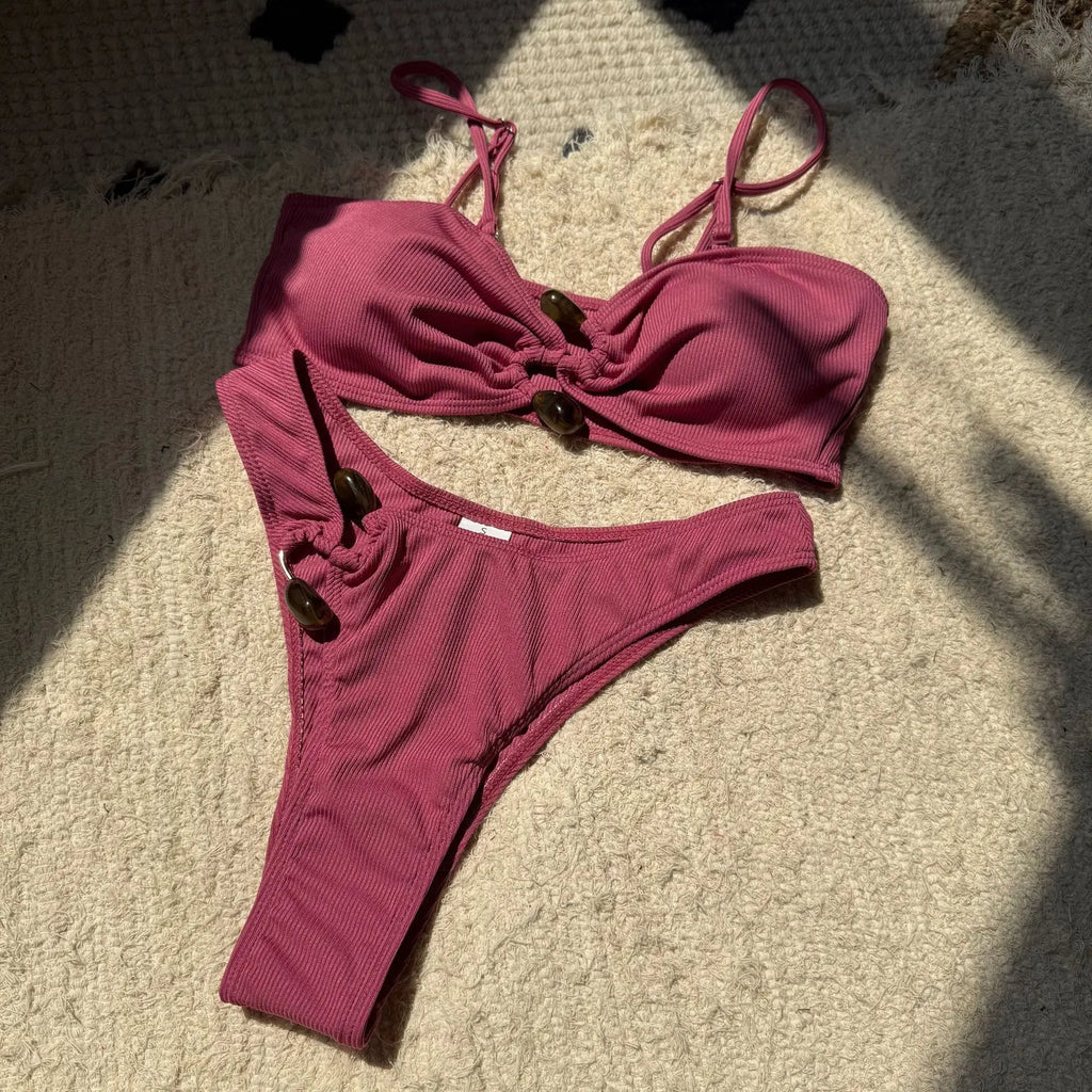 VigoCasey 2025 Sexy Strapped Swimwear Women Solid Push Up Bikini Backless High Cut Swimsuit Lady Brazilian Beach Bathing Suit