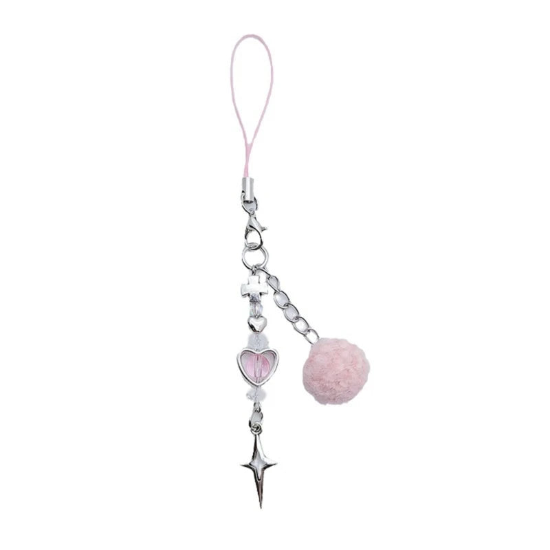 Phone Charm Strap Y2K Keychain Kawaii-Cute Pendant Jewelry Keyring Lanyard String Black Cross-Bow Beaded Chain for Women Girl