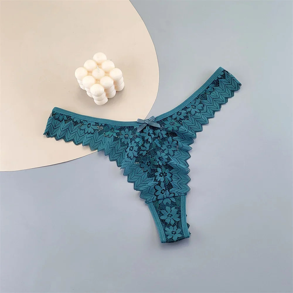 3pcs Women Lace Thong Underwear Pack Transparent Mid-Waist Underpants Female Briefs Ruffles G-strings Plus Size