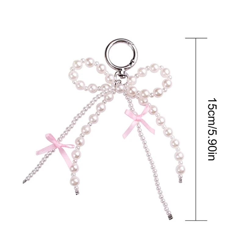 Phone Charm Strap Y2K Keychain Kawaii-Cute Pendant Jewelry Keyring Lanyard String Black Cross-Bow Beaded Chain for Women Girl