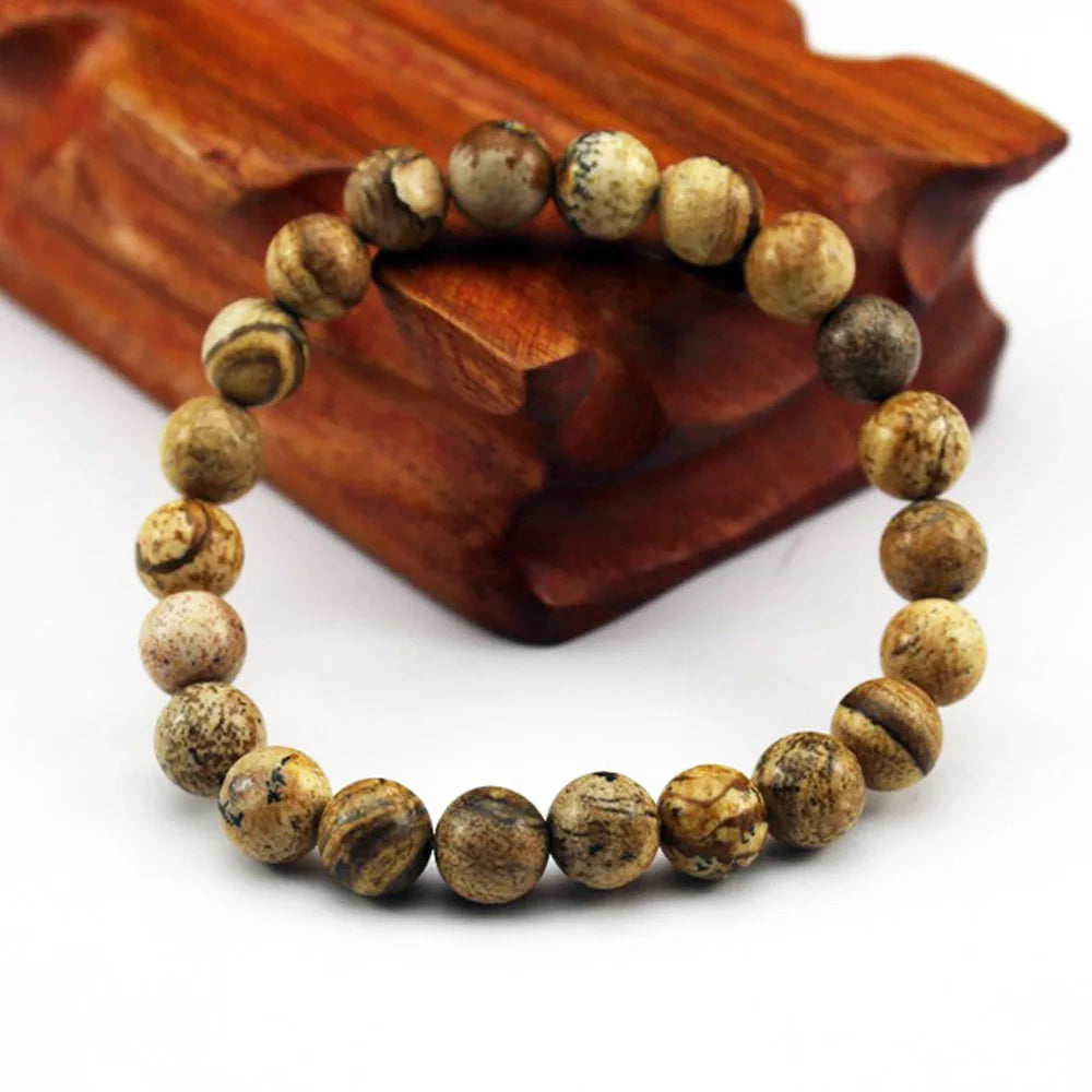 Beaded Bracelet 8mm Natural Stone Beads Black Onyx Lava Tiger Eye Agate Quartz Healing Energy For Women Men Yoga Chakra Jewelry